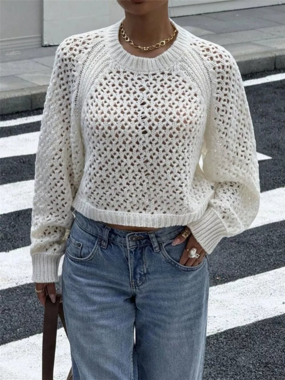 Crochet Knit Raglan Sleeve Sweater
